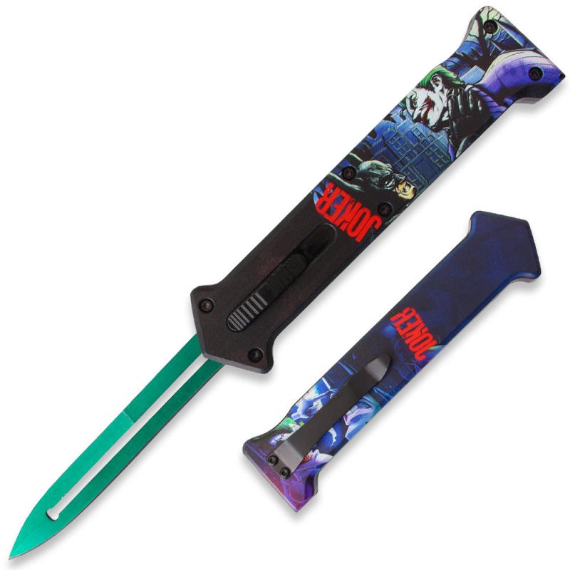 3 D Print Black Handle Joker" Green Single Edge Blade Otf Knife Out The Front Limited Edition