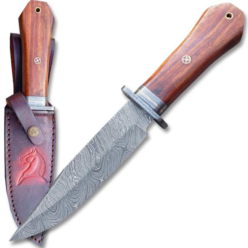Mountain Out Back Damascus Steel Hunting Knife Wood Handle
