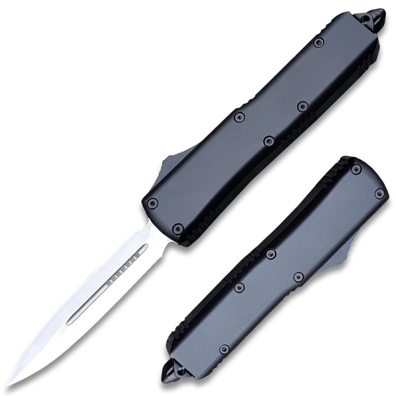 Black Legends Micro D2 Steel Otf Stiletto Double Edge Silver Blade