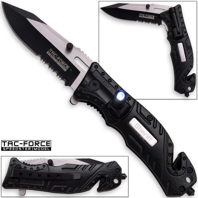 8In Tac Force Sheriff Rescue Flashlight Pocket Knife Spring Assisted Folding Leo