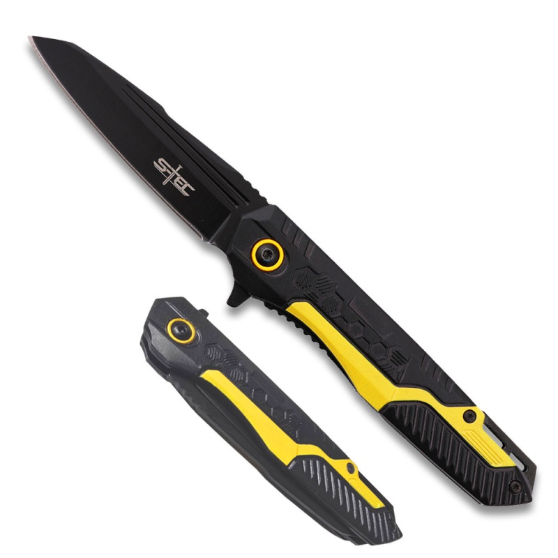 Tactical Black & Yellow Assisted Opening Folding Knife