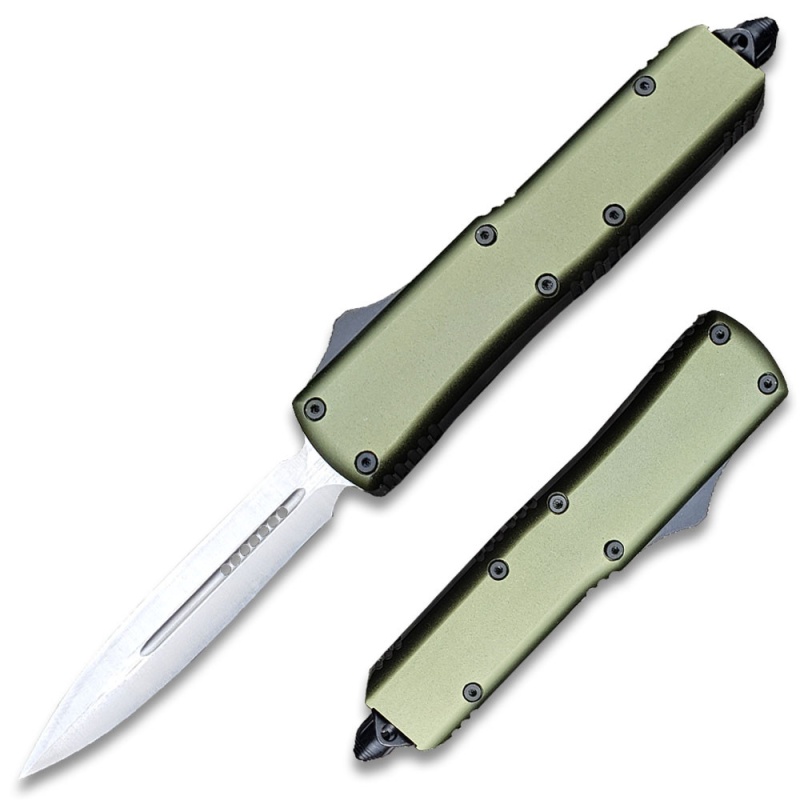 Green Legends Micro D2 Steel Otf Stiletto Double Edge Silver Blade