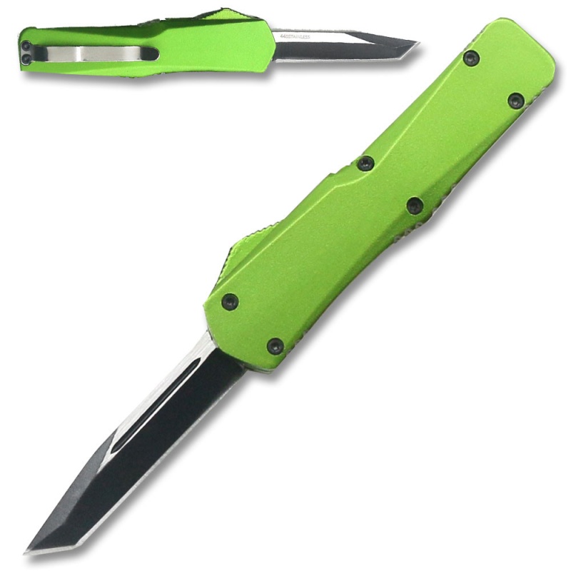 California Legal OTF Dual Action Knife (Green) Tanto Blade