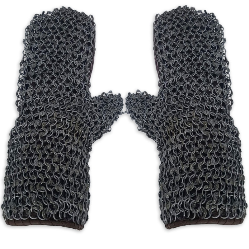 Medieval Riveted Chainmail Padded Gauntlets Gloves Mittens 16Ga Carbon Steel