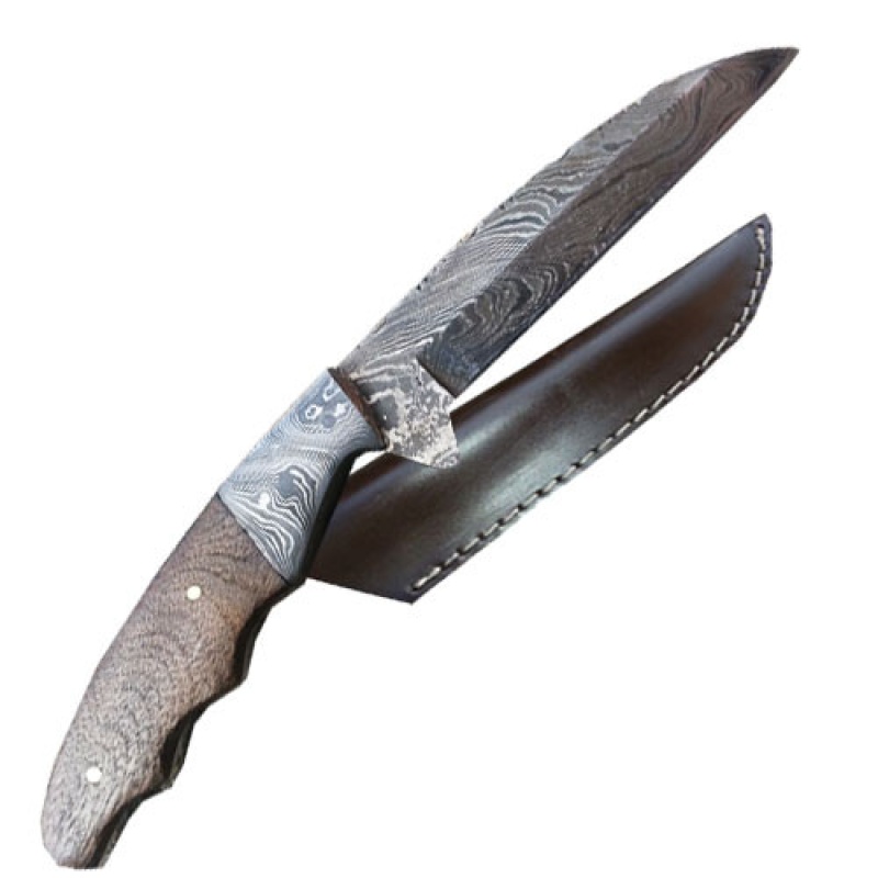 Custom Damascus Steel Knife (Walnut Wood Handle & Mosaic Pin) 1