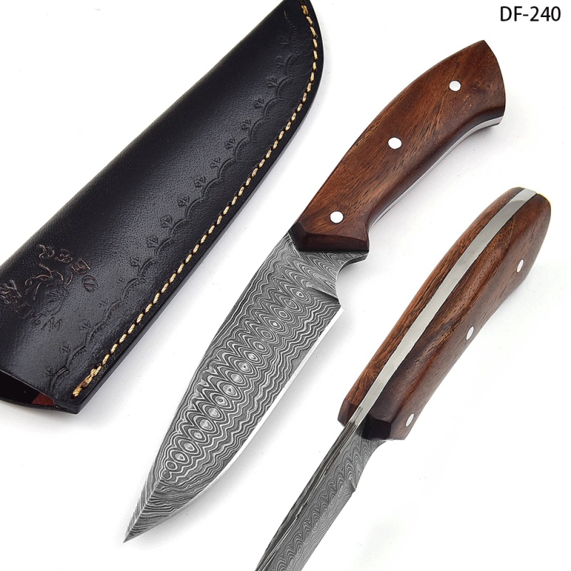 White Deer Damascus Hand Forge Skinner Hunter Knife Wood Handle