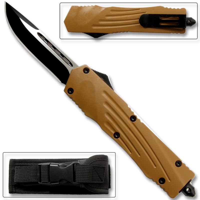 Brown Straight Edge Flagship Otf Knife Clip Point