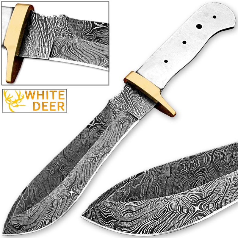White Deer Blank Blade Damascus Steel Skinner Knife Copper Guard 11In Full Tang