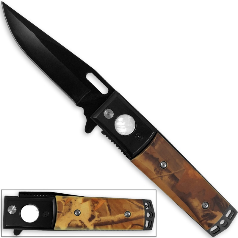 Kennesaw Battlefield Natural Camo Grip Folding Knife Very Sharp 9In
