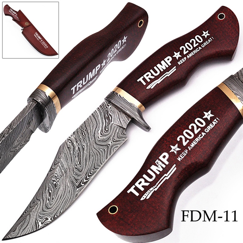 "Keep America Great" Trump 2020 Damascus Knife Damascus & Brass Bolster Exclusive Item