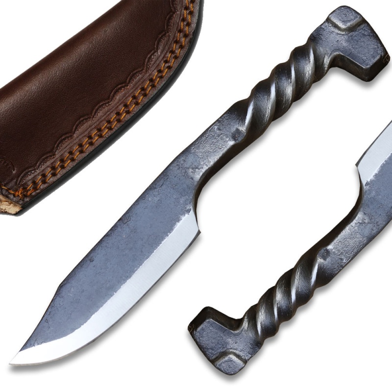 Hand-Forged Twisted Handle Railroad Fixed Blade Knife