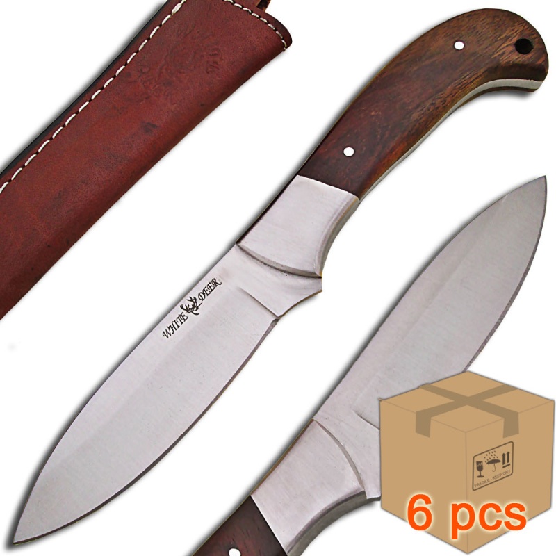 Case Of 6Pcs White Deer Full Tang J2 Steel Tactical Knife Operators Hardwood Grip Drop Point