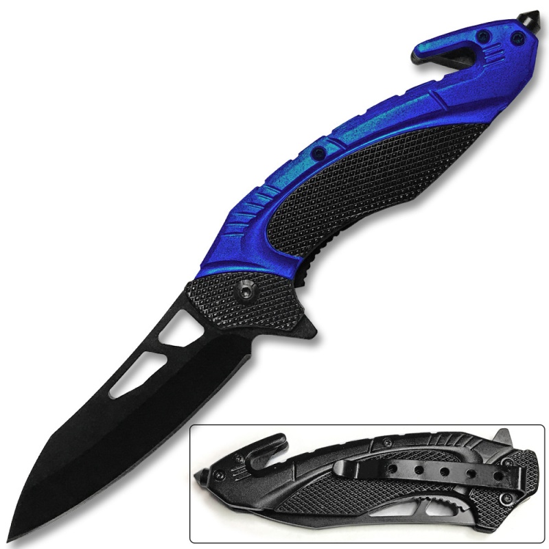 White Deer Tactical Knife With Glass Breaker Blue And Black