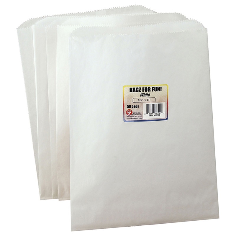 Colorful Paper Bags 8.5X11 White 50 Pinch Bottom
