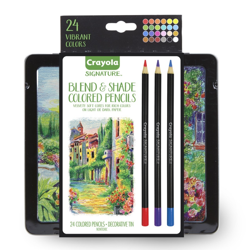 24Ct Blend & Shade Colored Pencils W/Tin