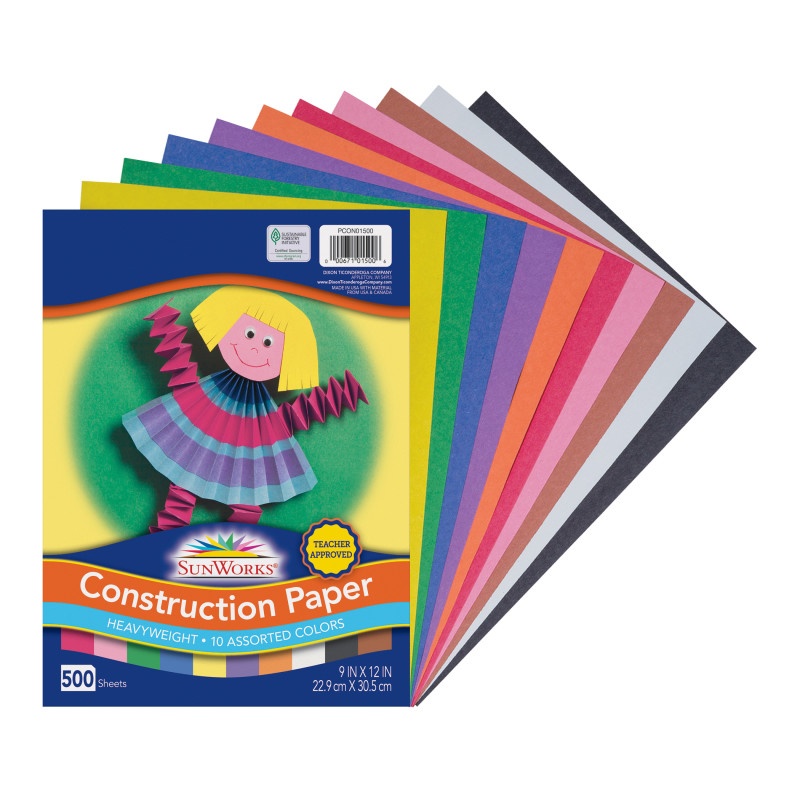 Construction Paper Asst 500Pk 9X12 10 Colors