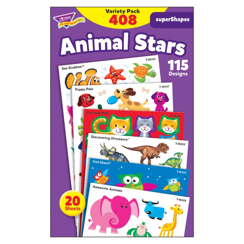 Animal Star Lg Variety Pk Stickers Supershapes