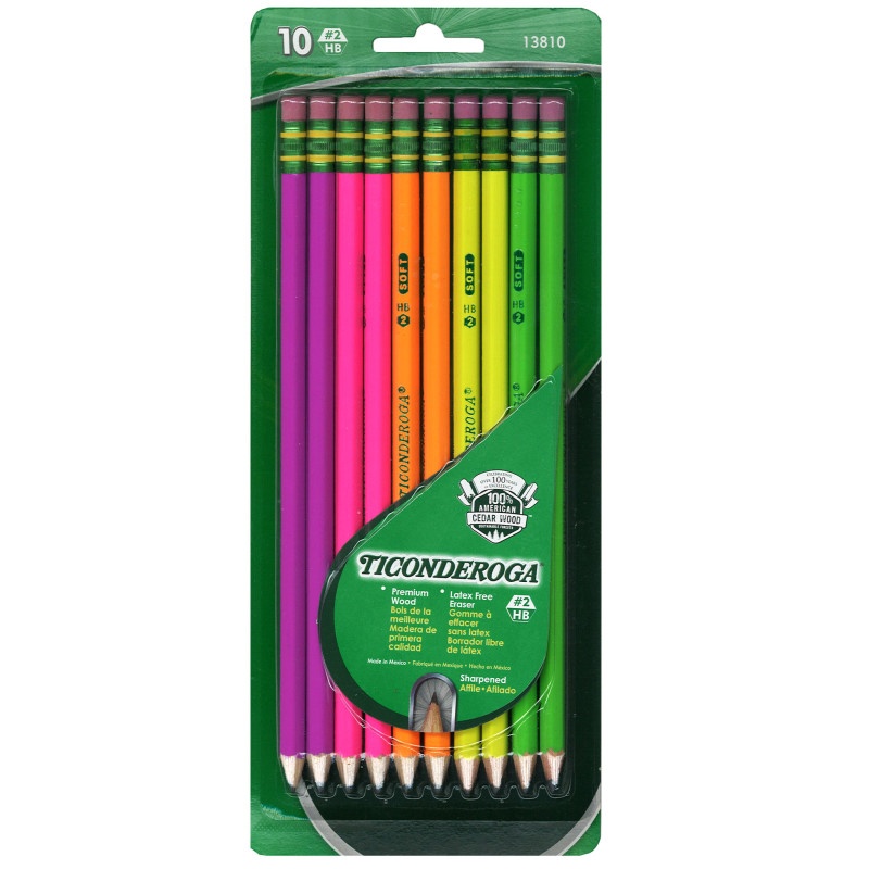 Ticonderoga Neon Wood Pencils 10Pk Premium