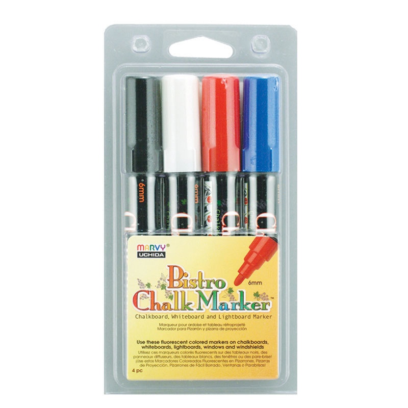 Bistro Chalk Markers Brd Tip 4 Clr Set Black Red Blue White