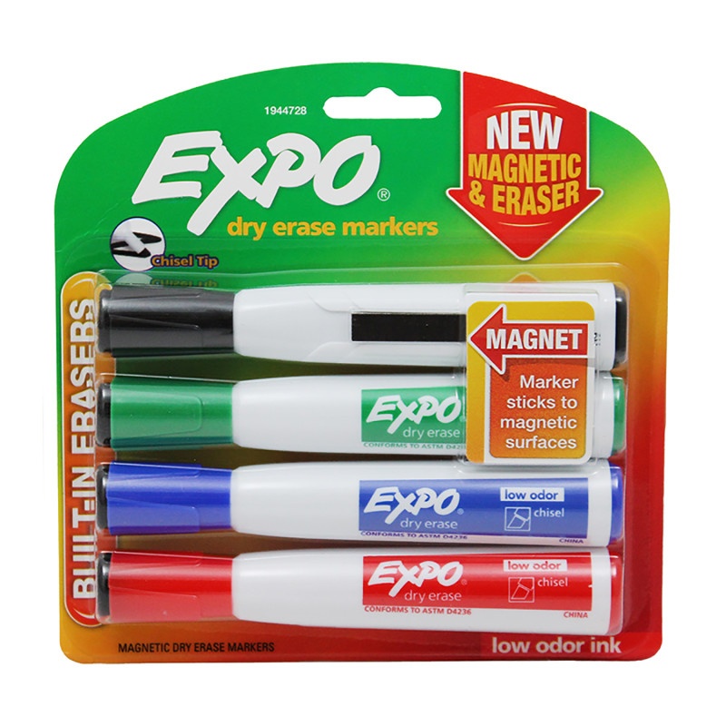 Expo Chisel 4Ct W/Eraser Asst Magnt
