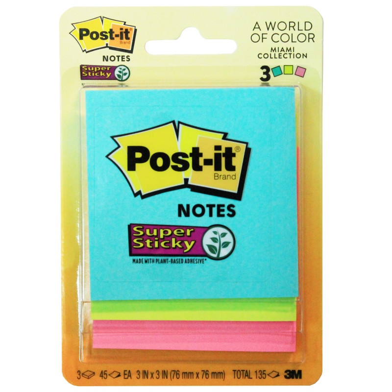 Post-It Ss Notes 3X3 3 Pads 45 Shts/Pad Miami Collection