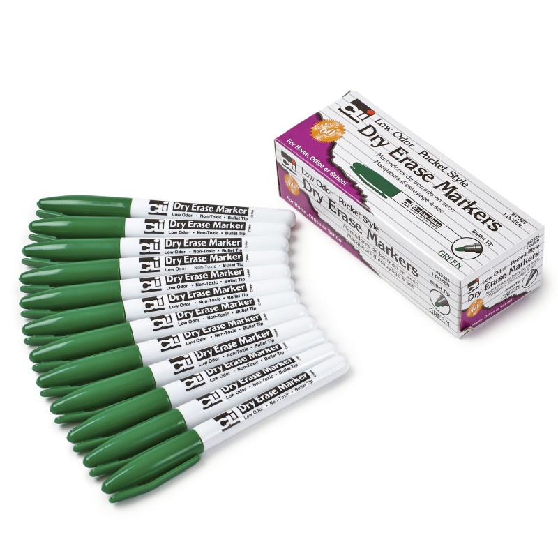 12Ct Green Bullet Tip Dry Erase Markers Pocket Style