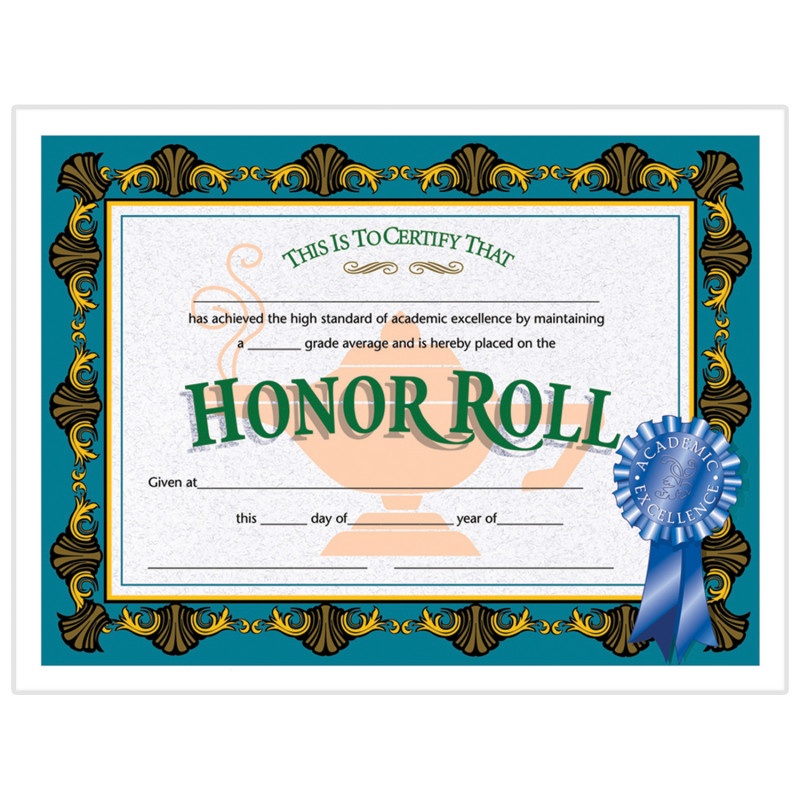 Certificates Honor Roll Blue 30/Pk Ribbon 8.5 X 11