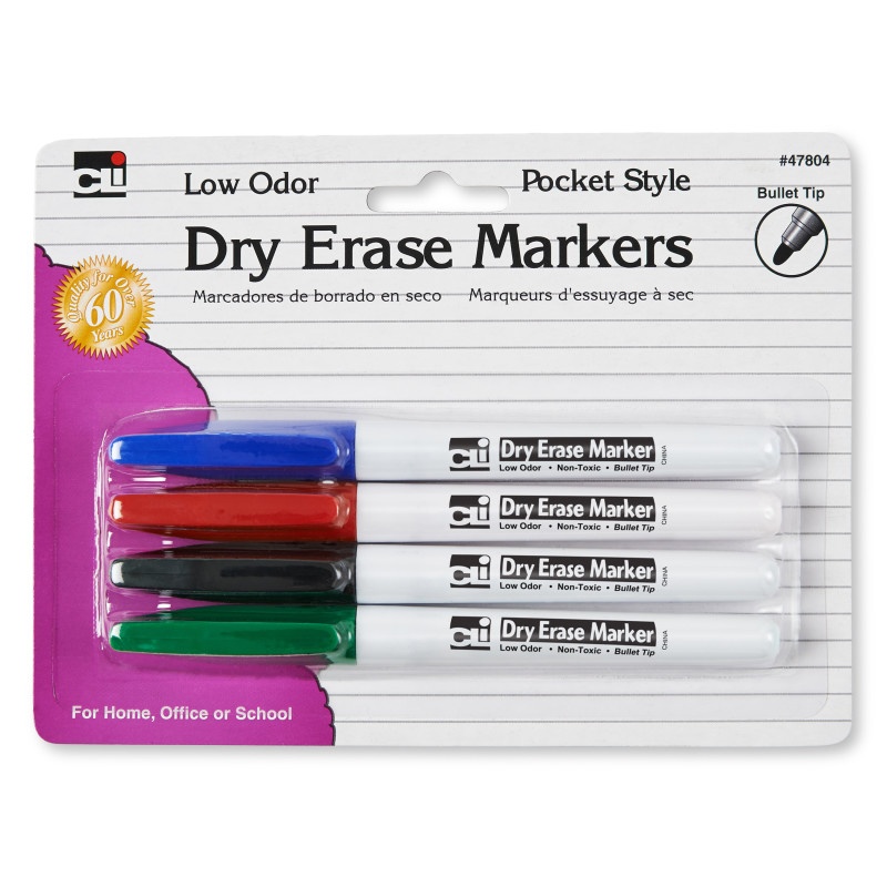 Dry Erase Markers 4 Clr Set Bullet Tip