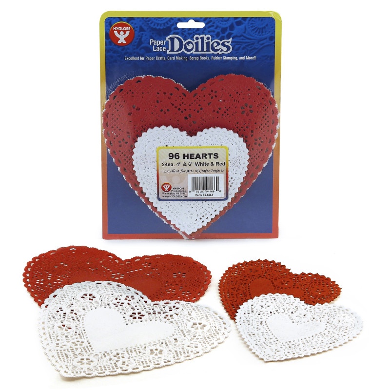 Doilies White & Red Hearts 24 Each 4In 6In