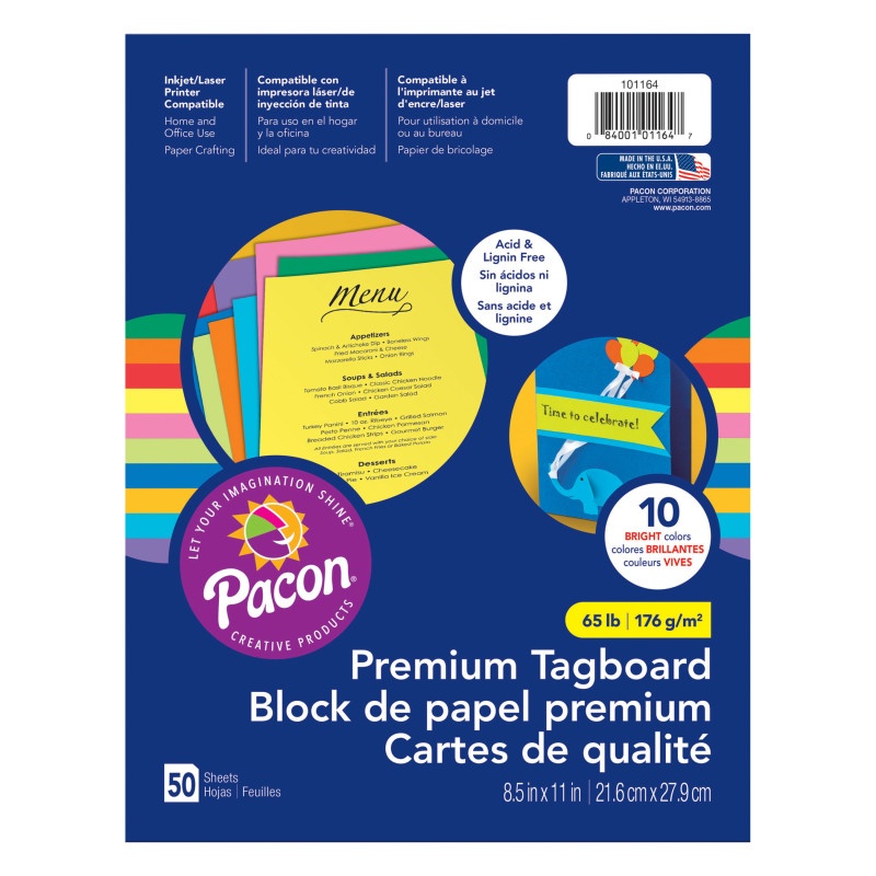 Premium Tagboard Assrtmnt 8.5X11in Brights Assrtd 10 Colors 50 Sheets