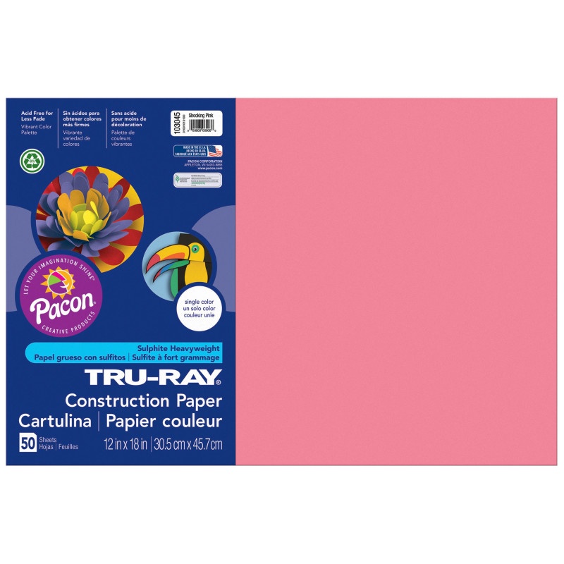 Tru Ray 12 X 18 Shocking Pink 50Sht Construction Paper