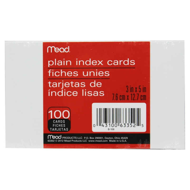 Cards Index Plain 3 X 5 100 Ct