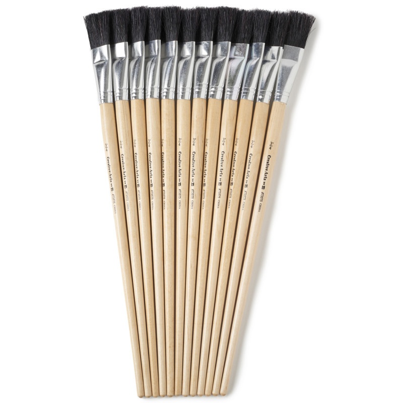 Brushes Easel Flat 3/4In Bristle 12Ct