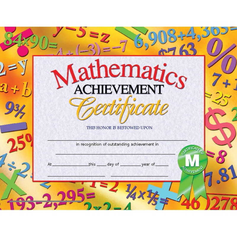 Mathematics Achievement 30Pk Certificates 8.5 X 11 Inkjet Laser