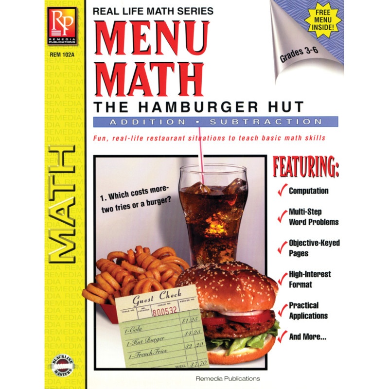 Menu Math Hamburger Hut Book-1 Add & Subtract