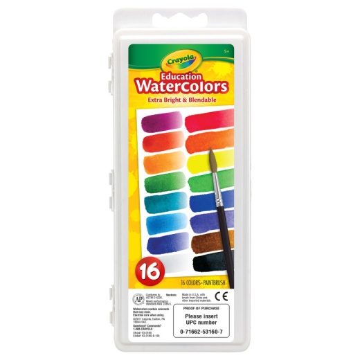 Crayola Watercolor Set - 16 Semi Moist Oval Pans 1 Brush