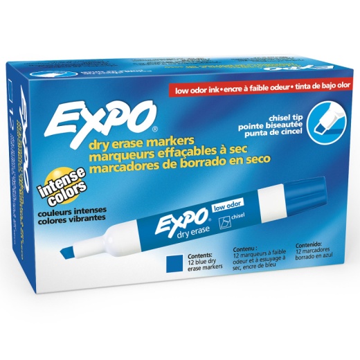 Box of 12 Blue Expo Low Odor Dry Erase Chisel Tip Markers
