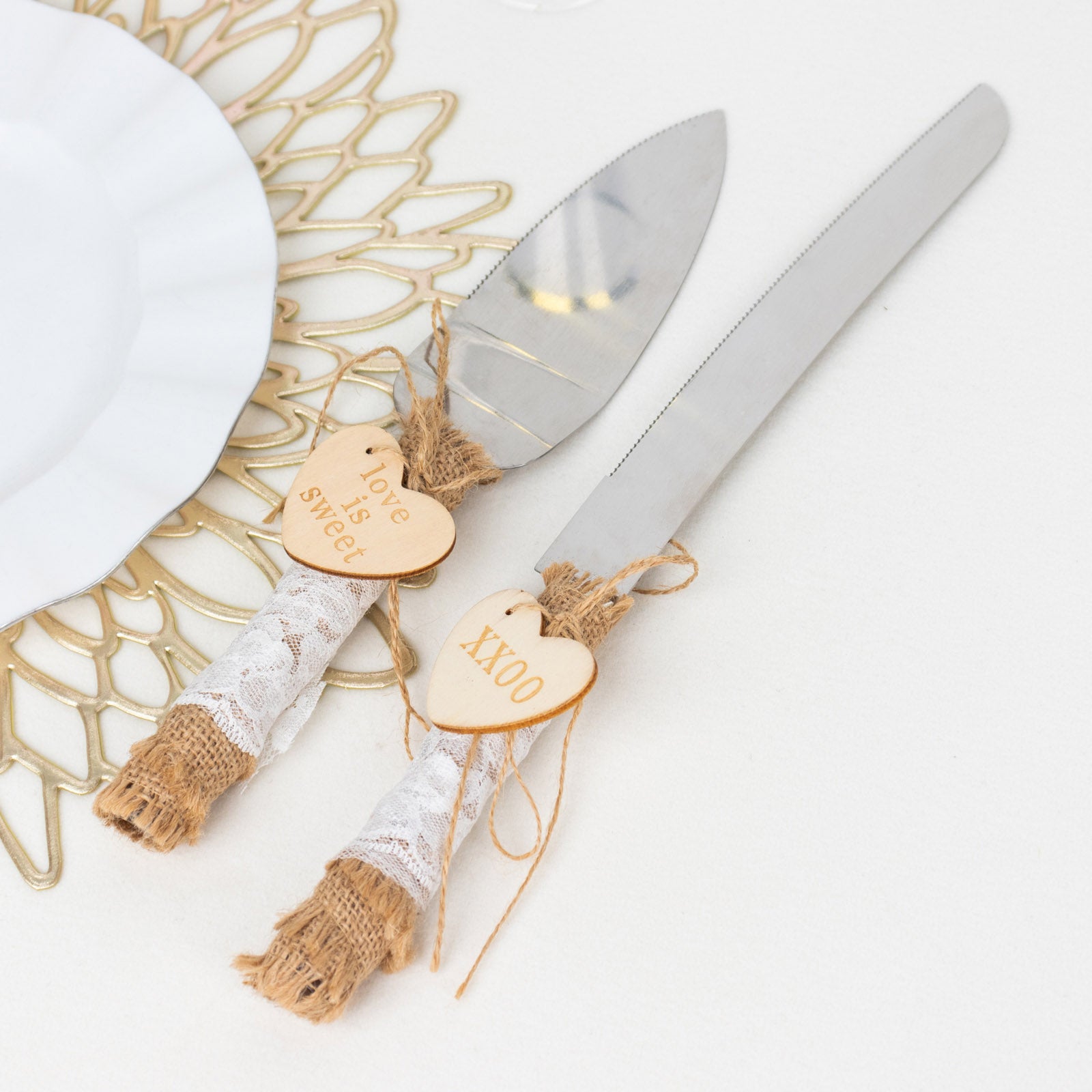 Gold Heart Wedding Knife and Cake Server Set | David's Bridal