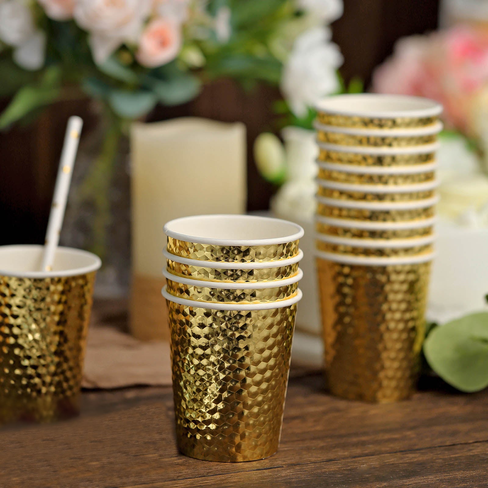 24 Gold 9 oz Honeycomb All Purpose Disposable Paper Drinking Cups