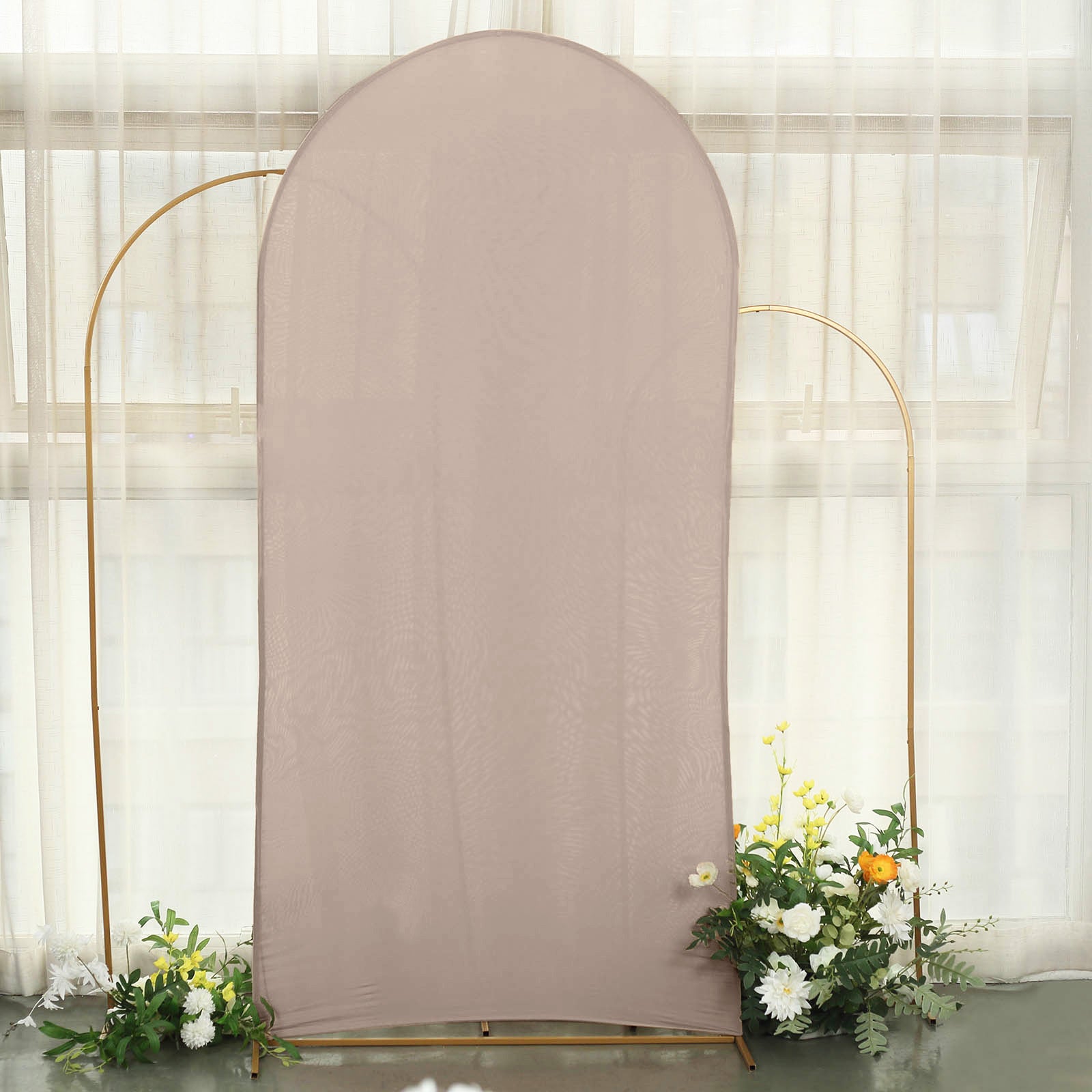 7 ft Fitted Matte Spandex Round Top Wedding Arch Backdrop STAND