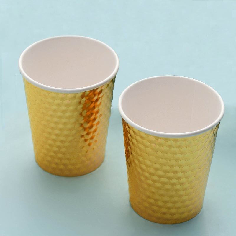 24 Gold 9 oz Honeycomb All Purpose Disposable Paper Drinking Cups