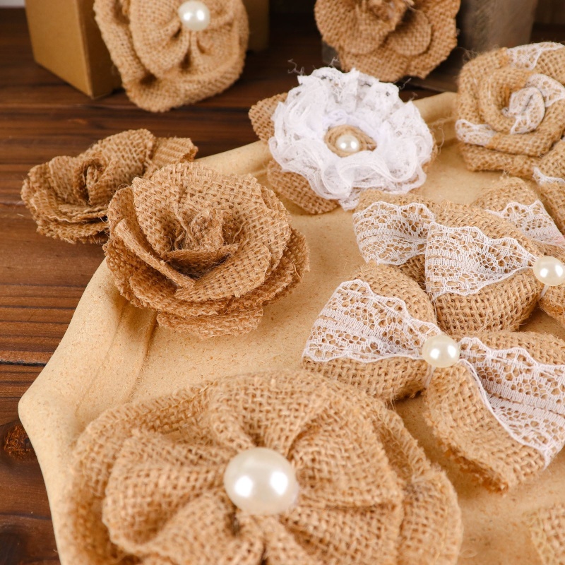Burlap Flower Set,With 24 Handmade Flowers And Bow, 5 Burlap Lace Ribbon  Rolls,1 Twine From Cat11cat, $32.17
