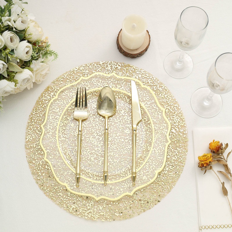 6 Pack, Gold Sparkle Placemats, Non Slip Decorative Oval Glitter Table Mat