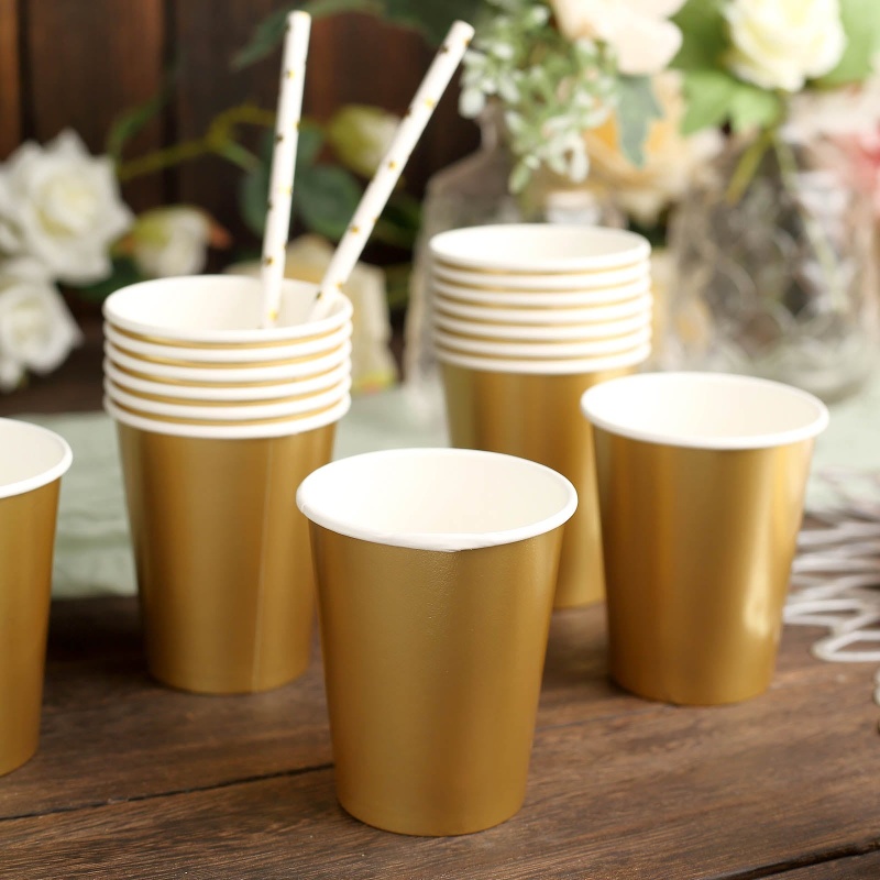 24 Pack Metallic Gold Paper Cups, Disposable Party Cup Tableware All  Purpose 9Oz