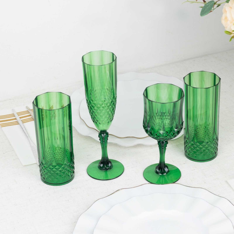 6 Crystal 14 oz Plastic Disposable Drinking Glasses Hunter Green
