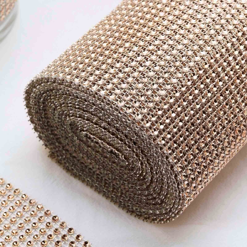 Shiny Antique Gold Diamond Rhinestone Ribbon Wrap Roll, DIY Craft Decor  5x10 Yards