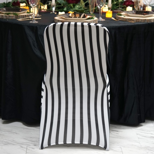 Striped Spandex (Lycra) Banquet & Wedding Chair Cover in Black and