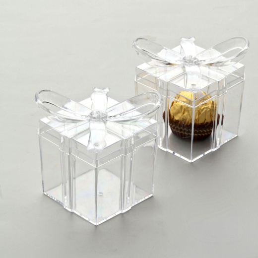 12 Pack Clear Bow Top Plastic Candy Container Gift Boxes, Transparent Party  Favor Boxes 3 Square