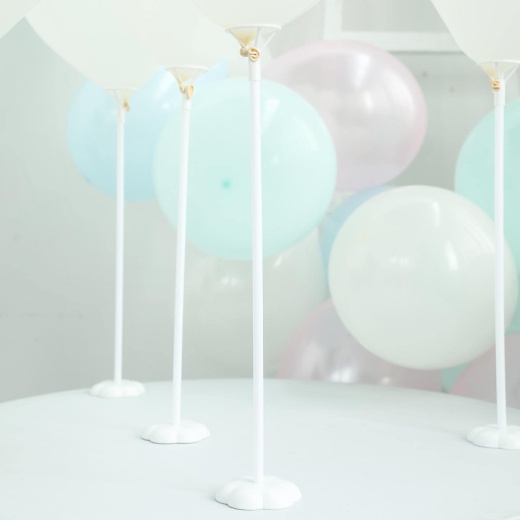 5 Pack White Balloon Stand Stick Kit, Floral Base Balloon Holder 17