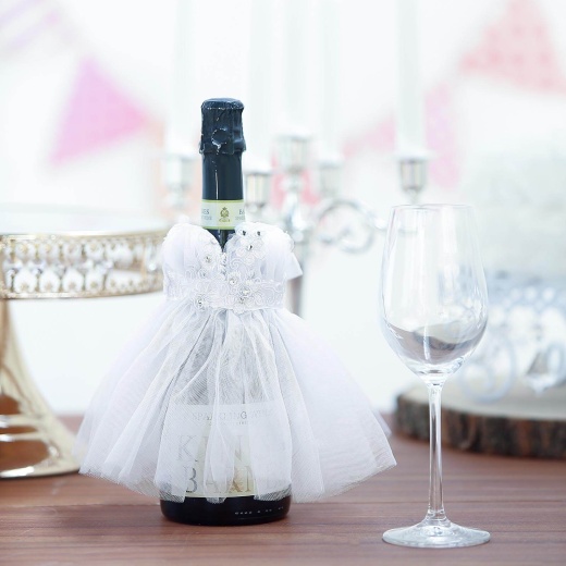 White Bridal Wedding Dress Wine Bottle Koozie, Bottle Cover Sleeve 8